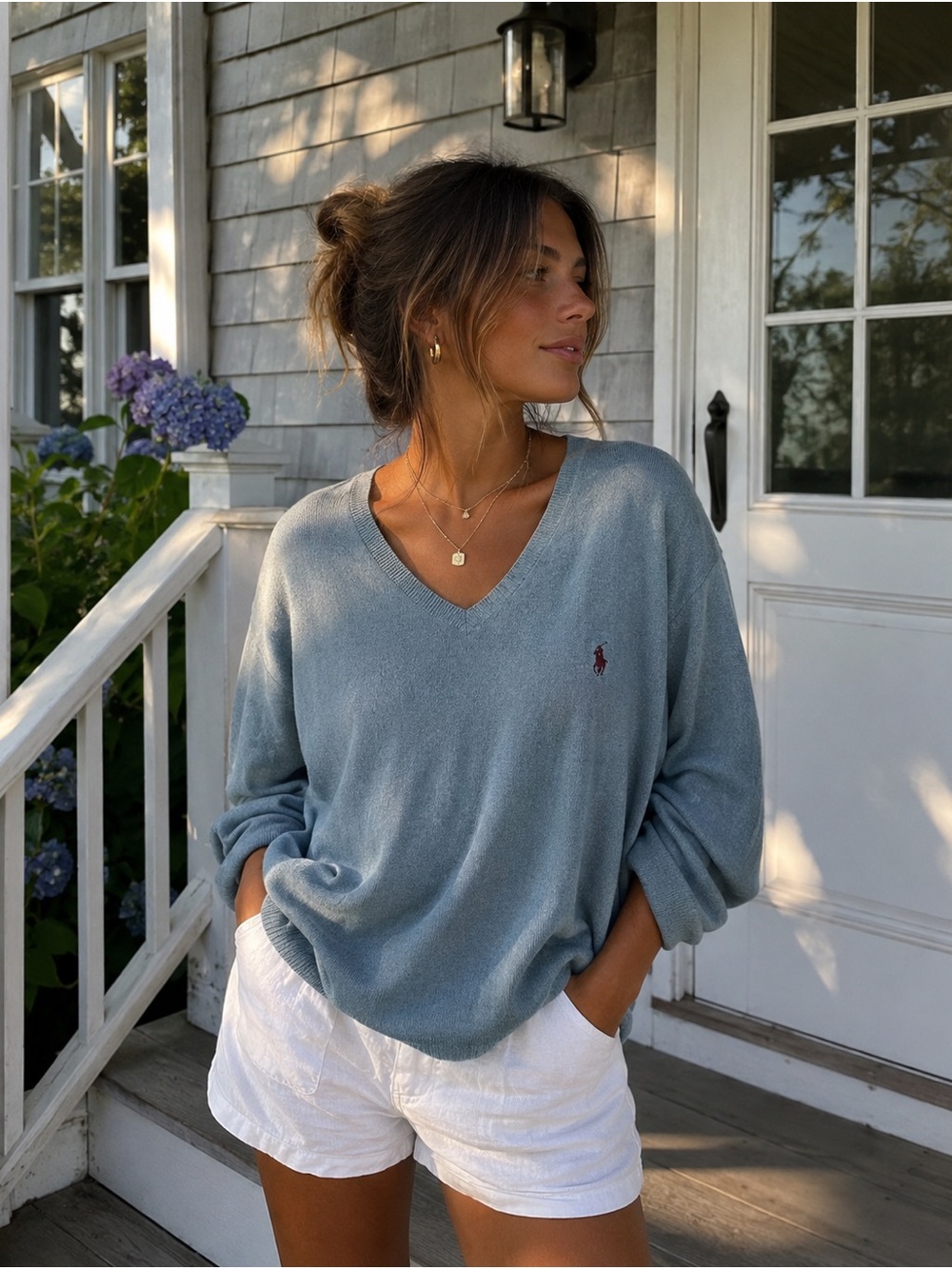 Polo Ralph Lauren Oversized Pima Cotton V-Neck Minimalist Sweater Blue Gray 3X